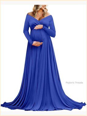 Maternity Off Shoulder Half Circle Gown Photo Shoot Dress Long Sleeve